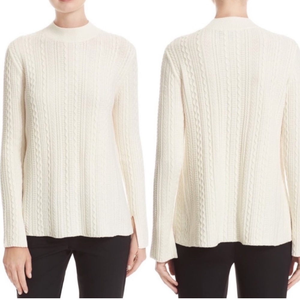 Theory Cream Friselle Plumose Cable Knit Sweater Mock Neck Wool STRECH